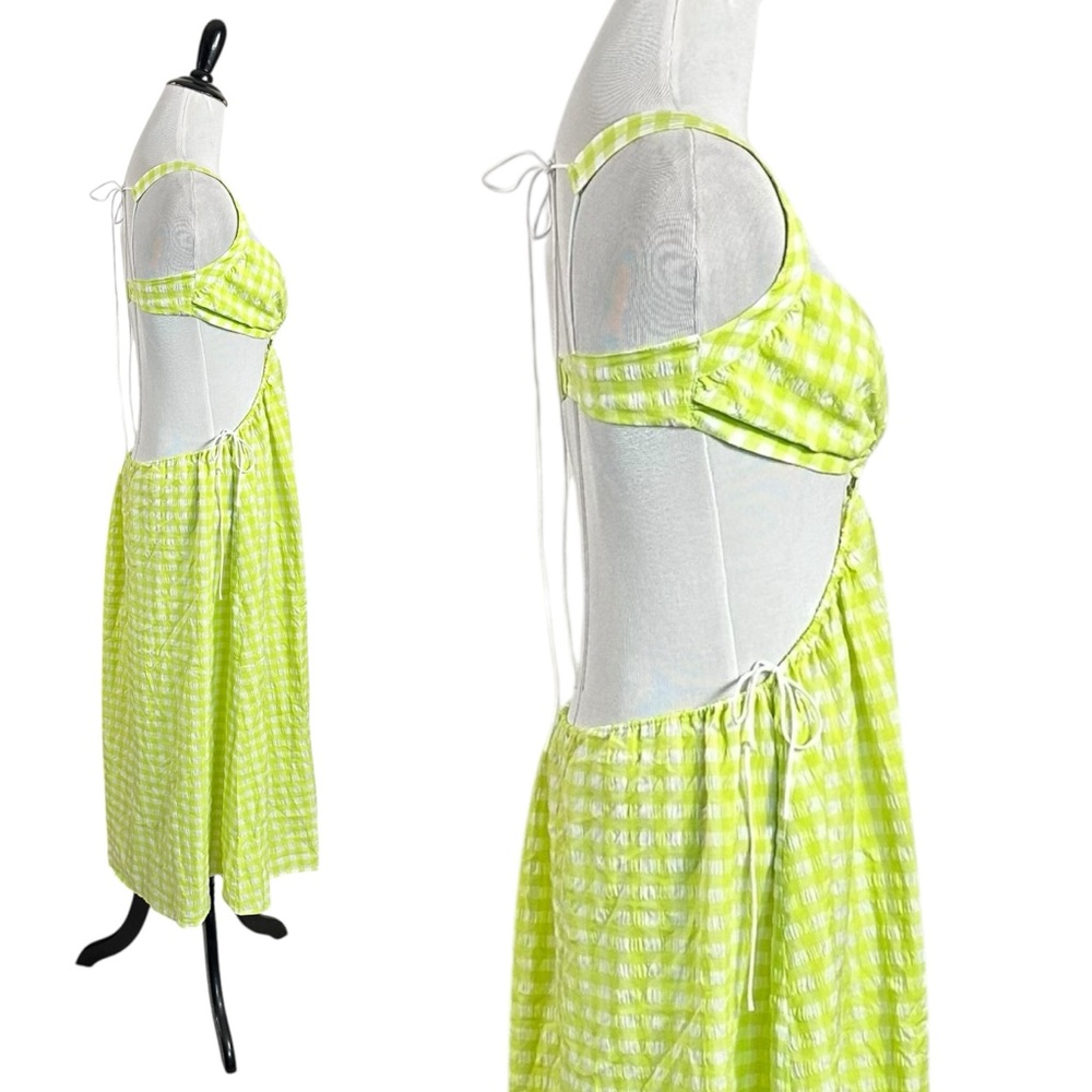 For Love & Lemons Maureen Midi Dress Size Small Neon Green Gingham Cut Out NWT - Picture 11 of 15